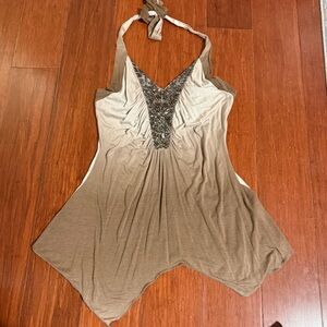 Y2K beaded halter top with asymmetrical handkerchief hem long too medium